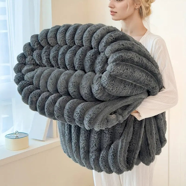 Chunky Cord Throw Blanket Ribbed Faux Fur, Thick Fleece Blanket Throws Decorative Winter Warm Blanket Ultra Soft Warm Sofa Throw Blanket for Bedroom Living Room UK Free Shipping