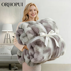 Luxury King Size Faux Fur Blanket, Double Sided Bubble Plush Throw, Machine Washable & Anti-Shedding, Oversized Warm Bedspread for Bed Sofa, Perfect Valentine's Day Gift for Couples - All-Season Faux Fur Throw Blanket - 274.32x228.6 cm - Printed Grey