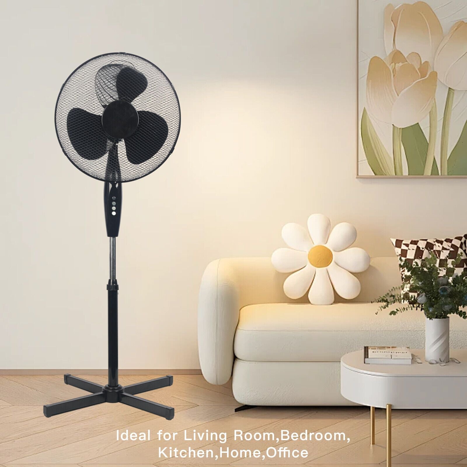 Max. 51.2inch Oscillating Pedestal Floor Fan Standing Air Cooling 3 Speed Cool Setting Electric Silent for Home, Office & Bedroom Living Room