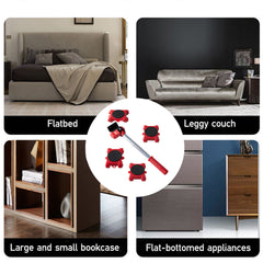 The 5pcs Red Heavy-Duty Furniture Moving Kit with Lift And Slider Moving Wheels Is an Easy-To-Move Tool Set Suitable for Moving Washing Machines, Refrigerators, Etc