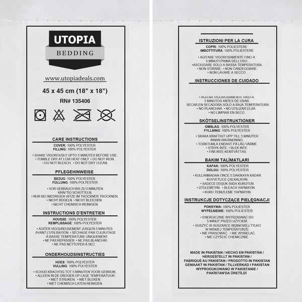 Utopia Bedding Cushion Inner Pads (Pack of 2), 45 X 45 Cm (18 X 18 Inches) Cushion Stuffer Inserts, Hollowfibre Pillows (White)