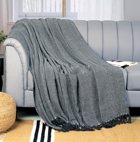 Cotton Herringbone Sofa Throw Blanket 260x260cm (perfect for KING sized bed) – Soft, Cozy & Warm Bed or Sofa Blanket, 13 Colours, Machine Washable, Hypoallergenic, Perfect Gift for Home or Travel