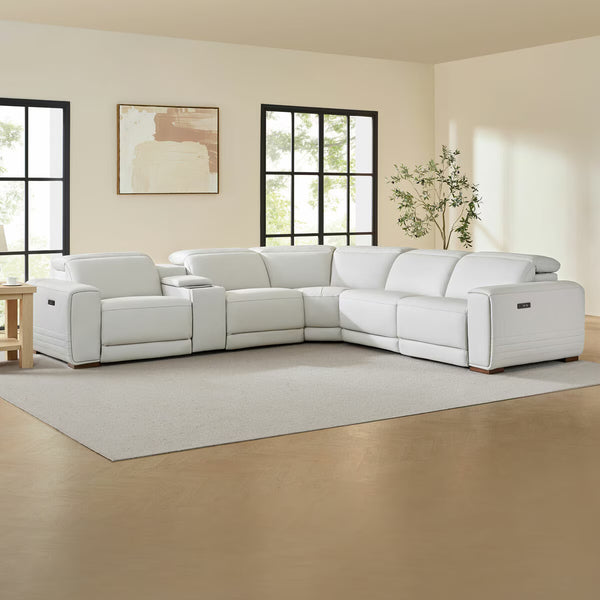 Aiden & Ivy Karson Cream Leather Power Reclining Sectional Sofa