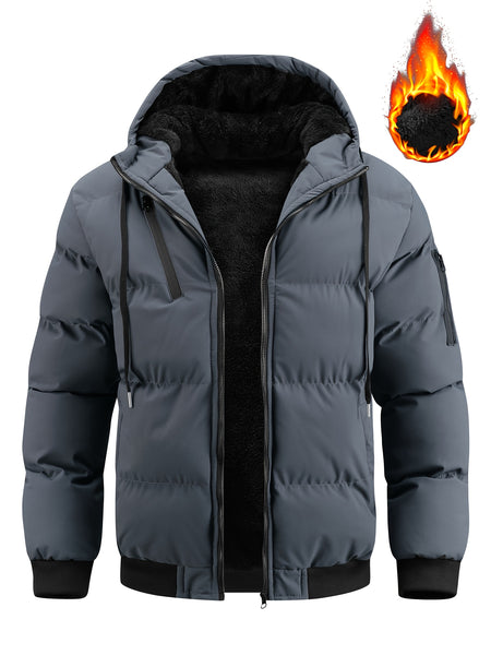 Winter Plush Jacket Thick Warm Jacket Hooded Jacket Casual Outdoor Jacket Solid Color Zipper with Plush Thickening