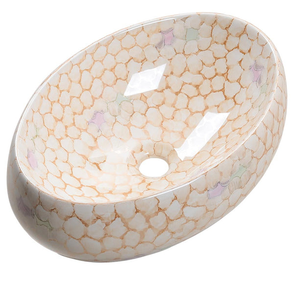 1pc Marble Texture Bathroom Sink, Oval Cloakroom Ceramic Washbasin Countertop Basin Handmade Sink Washing Bowl for Living Room, Bedroom, Laundry, Office, Washroom, Toilet, Vanity Cabinet, Easy To Clean, 48x34x14.5cm