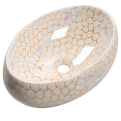 1pc Marble Texture Bathroom Sink, Oval Cloakroom Ceramic Washbasin Countertop Basin Handmade Sink Washing Bowl for Living Room, Bedroom, Laundry, Office, Washroom, Toilet, Vanity Cabinet, Easy To Clean, 48x34x14.5cm