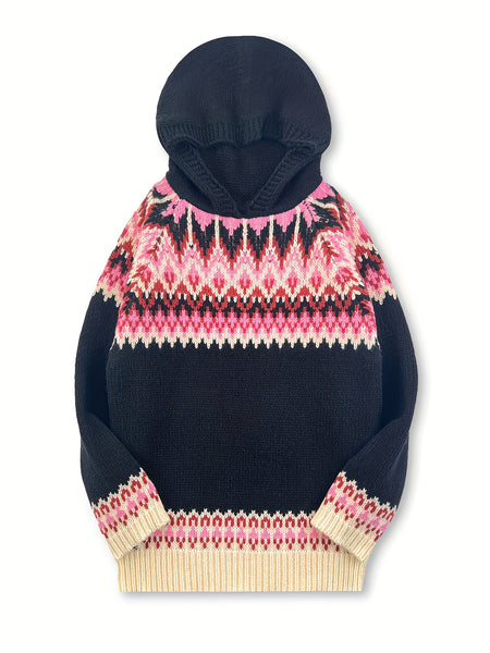 Women's Winter Hooded Jacquard Sweatshirt Style Glacier Snow Mountain Chunky Elegant Fashionable Comfortable Casual Vintage Commuter Soft Slim-Fit Top