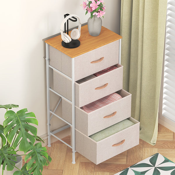 Modern 4-Drawer Dresser Storage Cabinet with Metal Frame & MDF Wood - Grey Spacious Dresser with Anti-Tip Safety & Adjustable Feet, Assembly, Standalone Furniture Unit Suitable for Bedroom or Living Room (17.7” X 11.8” X 35.8”)
