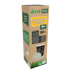 Ieco Recyclable Triple Wall Hot Cups & Lids, 16Oz X 100 Pack
