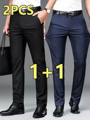 2pcs Men's Professional Business Dress Pants, Office Trousers with Stretch, Versatile Black Straight-Leg Casual Pants for Work