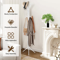Coat Rack Stand 3-Tier 175cm Tall Metal Coat and Hat Stand with 12 Hooks for Living Room, Bedroom & Hallway