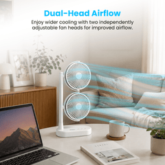 Schallen Desk Fan Double Head Fan with USB-C Power | Portable Dual Head Cooling Fan with 2 Adjustable Speeds | Table Desk Fan for Home, Office, Bedroom | Available in Black or White