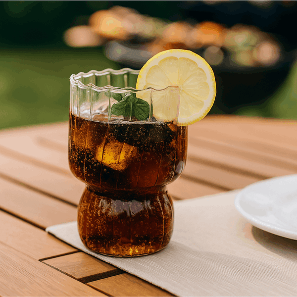 Set of 4 RippleWave Ribbed Glass Drinking Cups - Borosilicate Glassware for Hot & Cold Beverages - Dishwasher Safe - for Coffee, Juice, Cocktails & Desserts