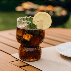 Set of 4 RippleWave Ribbed Glass Drinking Cups - Borosilicate Glassware for Hot & Cold Beverages - Dishwasher Safe - for Coffee, Juice, Cocktails & Desserts