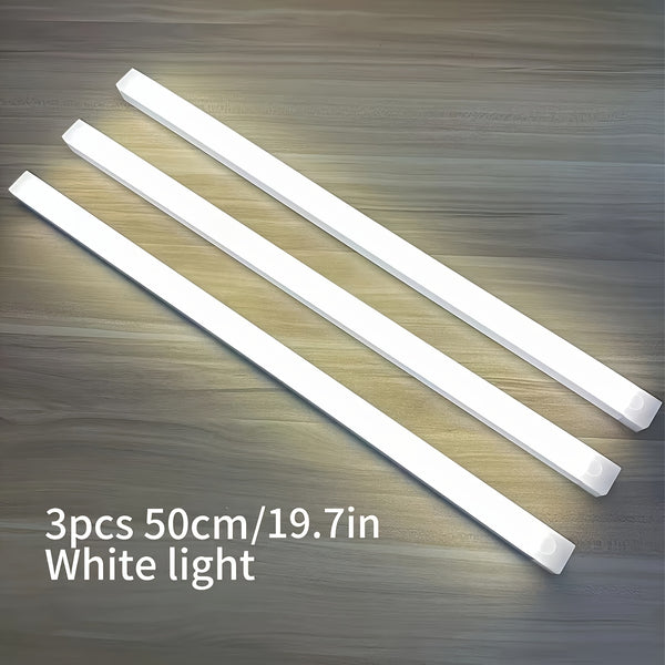 3pcs Warm/White Light 20cm/30cm/50cm Motion Sensor LED Induction Light USB Charging, Magnetic Non Perforated Long Night Light, Suitable for Home and Office Use, Back to School Gift