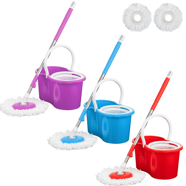 360° Spin Mop and Bucket Set with Wringer, Easy Wring Floor Cleaning Mop with 2 Reusable Microfiber Head for Household Living Room Bedroom Bathroom Toilet