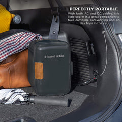 Russell Hobbs RH4CLR1001SCG 4L/6 Can Mini Portable Cooler & Warmer for Drinks, Cosmetics/Makeup/Skincare, AC/DC Power, Scandi Style, Grey & Wood Effect, for Bedroom, Home, Caravan, Car