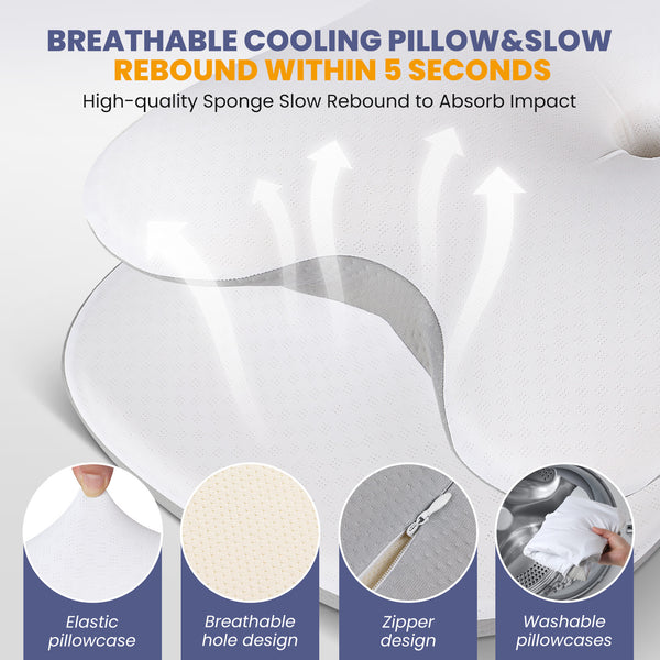Cervical Neck Pillows for Neck and Shoulder, Odorless Memory Foam Pillow with Cooling Silk Case, Orthopedic Pillow Neck Support - Gray
