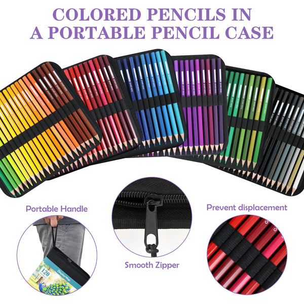 120-Color Oil-Based Colored Pencils - Pre-Sharpened Art Pencils Set with Case for Adult Coloring Books, Professional Drawing & Sketching Supplies for Artists, Students & Beginners