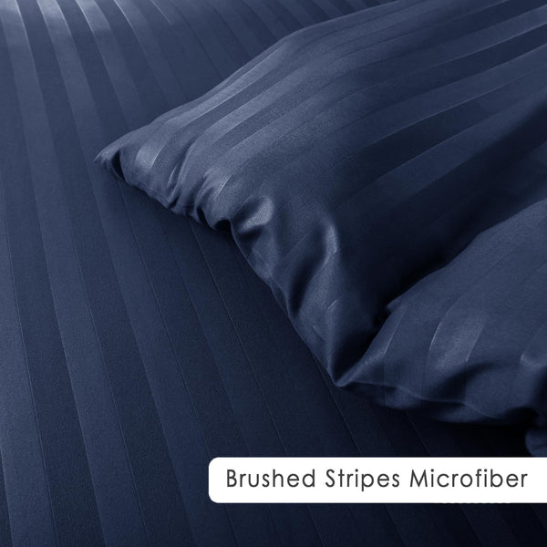 Premium Hotel Quality Satin Stripe Duvet Cover Set Double with Pillowcases | Reversible Soft Quilt Bedding | Easy Care Breathable Luxury Quilt Cover