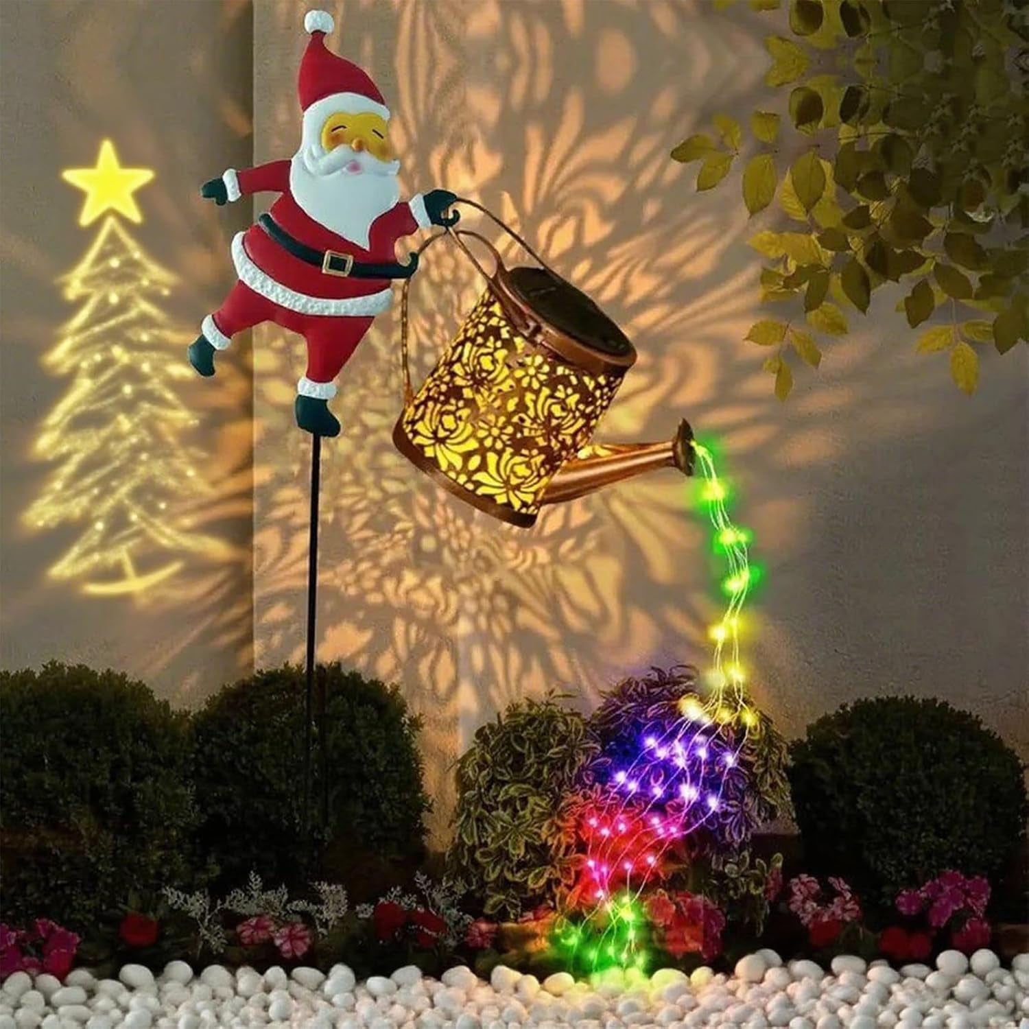 Christmas Santa Solar Kettle Lights Garden Lawn Decorative Lights, Garden Lawn Decorative Santa Claus Kettle Ground Lamp, Christmas Solar Kettle Lights Courtyard, Pond, Walkway (A)