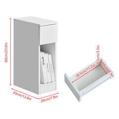 Slim Bedside Table, High Gloss Narrow Nightstand, Small Bedside Cabinet with Storage Space Saving for Bedroom Storage Unit, Living Room Small Sofa Side End Table