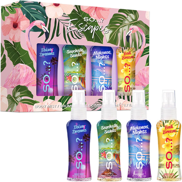 So…? Escapes Womens Gift Set, with Ibiza Dream, Bali Breeze, Mykonos Nights & Majorca Love, Fragrance Spray Set (4 X 50Ml)
