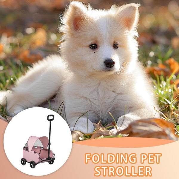 Small Dog Cat Stroller Folding Travel - Small Puppy Pet Stroller with Safety Rope, 4 Wheel Dog Carriage with Adjustable Canopy, Lightweight Outdoor Puppy Kitten Carrier for Park Beach Shopping Mall