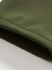 Men's Warm Cargo Pants with Zippered Pockets - Olive Green, Black, and Yellow Accents, Ideal for Winter Outdoor Activities and Casual Wear with Belt