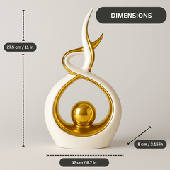 White & Gold Abstract Statue 27.5cm – Modern Ceramic Sculpture for Home, Shelf & Table Décor | Elegant White and Gold Ornament Gift for Living Room, Bedroom & Housewarmings