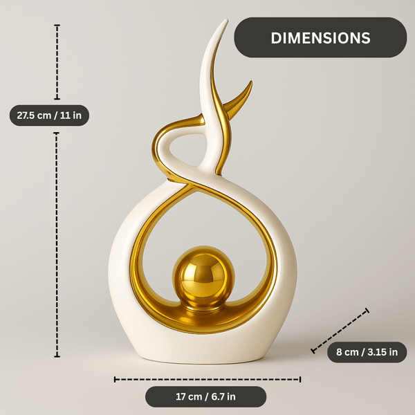 White & Gold Abstract Statue 27.5cm – Modern Ceramic Sculpture for Home, Shelf & Table Décor | Elegant White and Gold Ornament Gift for Living Room, Bedroom & Housewarmings