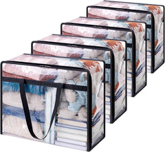 Lifewit 4 Pack Clear Plastic Storage Bags, 40L Foldable Clothes Storage Boxes Wardrobe Organizer Moving Bags with Reinforced Handle for Loft Wardrobe for Bedding Clothes Blanket Duvet