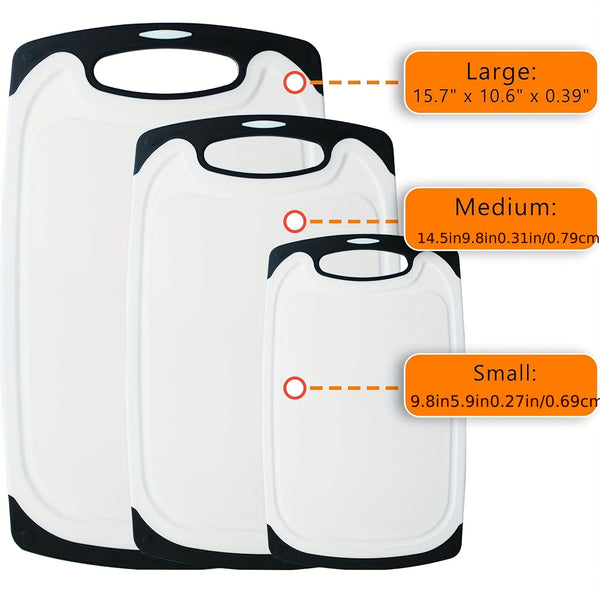 3pcs Large Plastic Cutting Board Set with Non-Slip Base & Ergonomic Handle - Dishwasher Safe, Heavy-Duty Kitchen Chopping Boards with Rounded Edges, & Design, Space-Saving Stackable for Meat, Vegetables, Cheese - Durable & Easy to Clean (No Batterie