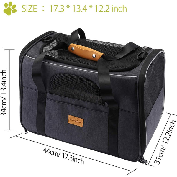 Portable Pet Carrier Bag, Top Opening, Removable Mat and Breathable Mesh, Foldable Transport Carrier for Dogs and Cats, with Shoulder Strap and Pet Bowl, Grey