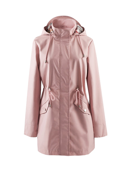Drawstring Waist Hooded Zip Up Coat, Casual Long Sleeve Coat for Fall & Winter, Women's Clothing