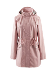 Drawstring Waist Hooded Zip Up Coat, Casual Long Sleeve Coat for Fall & Winter, Women's Clothing