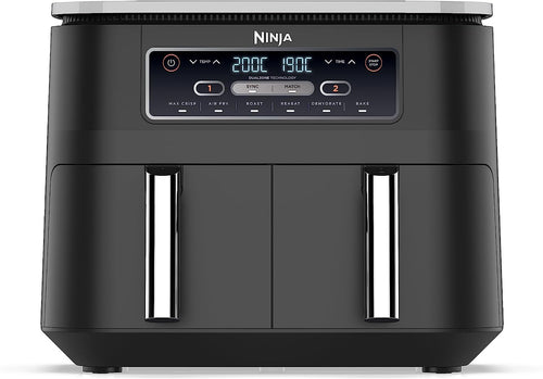Ninja Foodi Dual Zone Digital Air Fryer, 2 Drawers, 7.6L, 6-In-1, Uses No Oil, Air Fry, Max Crisp, Roast, Bake, Reheat, Dehydrate, Cooks 4-6 Portions, Non-Stick, Dishwasher Safe Baskets, Black AF300UK
