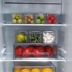Stackable Refrigerator Organizer Bins with Lids, Stackable and Pull-out Plastic Refrigerator Storage Box, Kitchen Supplies Storage Box Set of 7