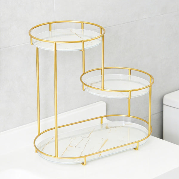 Large 3-Tier Bathroom Organizer with Metal Frame - Perfect for Cosmetics, Perfumes, Skincare & Toothbrushes - Durable Cast Iron, Washable UV Panel