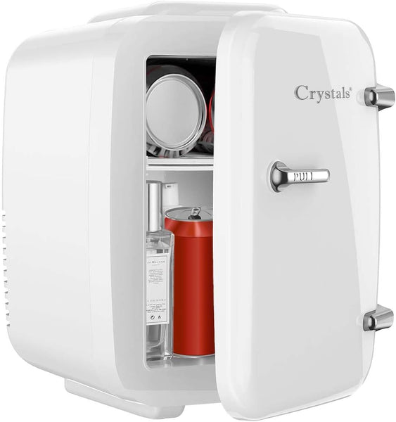 Crystals 4/10/15L Litre Mini Fridge, Table Top Small Fridge Cooler & Warmer for Car Bedrooms Desk Office, 12V DC - 220 AC, Mini Fridge for Bedrooms – Energy Efficient (Black, 10L Litre)
