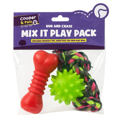 Mix It Play Pack 3pk Dog Toy Set | Includes Rope Pull Toy, Squeaky Bone & Play Ball | Durable, Lightweight Toys for Small & Medium Dogs | Great for Chewing, Tugging & Fetching