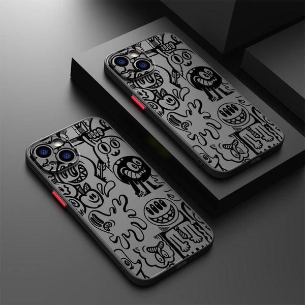 Matte Black Graffiti Frosted Phone Case Designed for iPhone Models 16, 15 Pro Max, 14 Plus, 13, 12, 11, 11 Pro, 12 Pro, 13 Pro, 14 Pro, 15 Pro, And 16 Pro, Made from High-Quality for Protection.