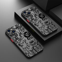 Matte Black Graffiti Frosted Phone Case Designed for iPhone Models 16, 15 Pro Max, 14 Plus, 13, 12, 11, 11 Pro, 12 Pro, 13 Pro, 14 Pro, 15 Pro, And 16 Pro, Made from High-Quality for Protection.