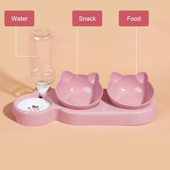 A 3-In-1 Pet Bowl That Includes a Cat Bowl, Spoon, And Cup, Available Locally for Food And Water. This Triple Cat Bowl Features a Plastic Raised Dish And an Automatic Water Bottle
