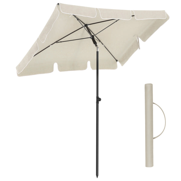 Rectangular Balcony Parasol 1.8 x 1.25 m, UPF 50+ Protection, Tilting Sunshade, PA-Coated Canopy, Carrying Bag, Garden Terrace, Base Not Included, Grey,White