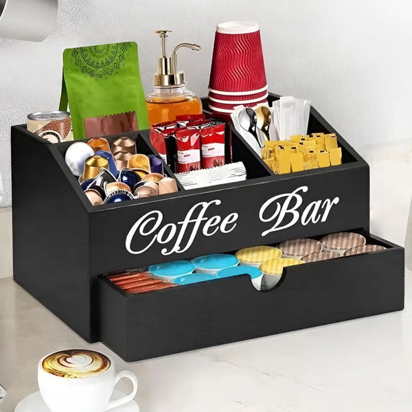 Coffee Station Counter Organizer - Coffee Basket Holder | Coffee and Tea Condiment Storage Organizer for Coffee Bar, Dessert Shop