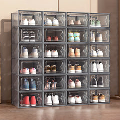Pack of 12 Stackable Shoe Boxes Shoe Storage Organisers, Sturdy & Durable, Space Saving, Shoe Organizer Containers with Lids for Women/Men, Ideal for Entryway, Closet, Living Room, Bedroom, Office, Dorm, Fit Up To UK Size 9.5, 23x33x14cm