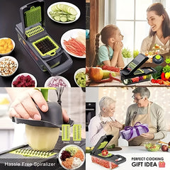 A Versatile Kitchen Gadget That Offers 16 Functions for Making Salads, Fruits, And Vegetables, Featuring Tools Like a Peeler, Cutter, Slicer, Dicer, And Chopper