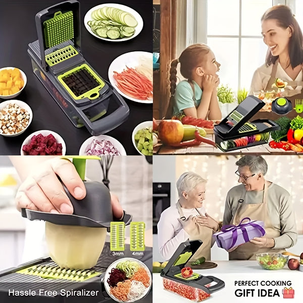A Versatile Kitchen Gadget That Offers 16 Functions for Making Salads, Fruits, And Vegetables, Featuring Tools Like a Peeler, Cutter, Slicer, Dicer, And Chopper