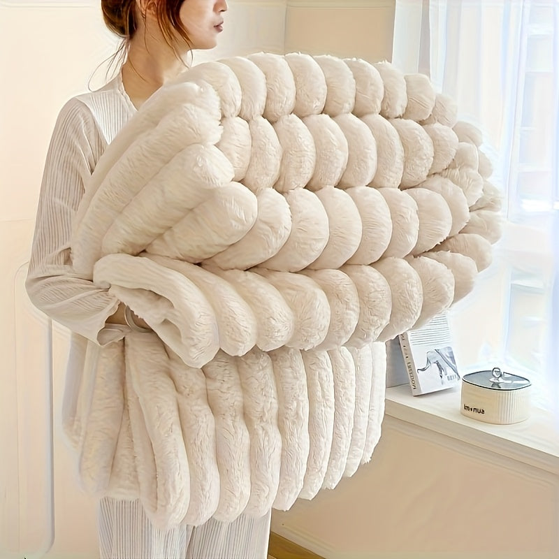 1pc Thickened Blanket Soft And Comfortable Faux Rabbit Hair Reversible Blanket Thermal Fleece Blanket Nap Blanket Air Conditioning Blanket Office Outdoor Camping Gift Blanket Perfect For All Seasons
